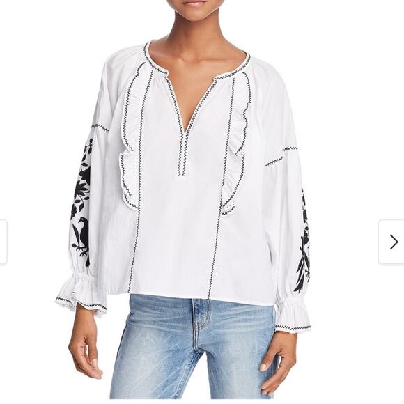 Joie Tops - Joie Cleavanta Embroidered Peasant Blouse in Clean White Caviar, XS